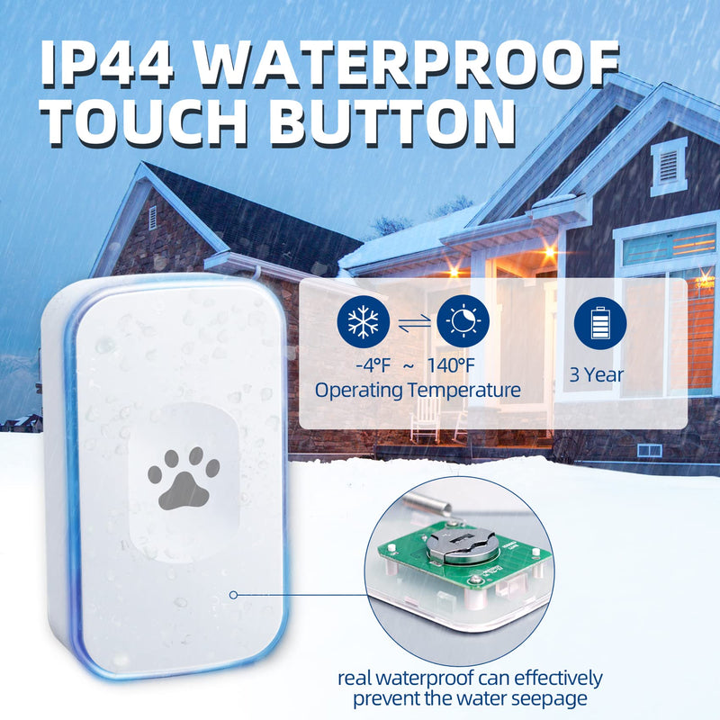 Wireless Doorbell with Flashing Light 1200Ft Door Bell for Dog Touch Bell Communication Doorbell with 1 Battery Waterproof Button & 1 Plug in Receiver white - BeesActive Australia
