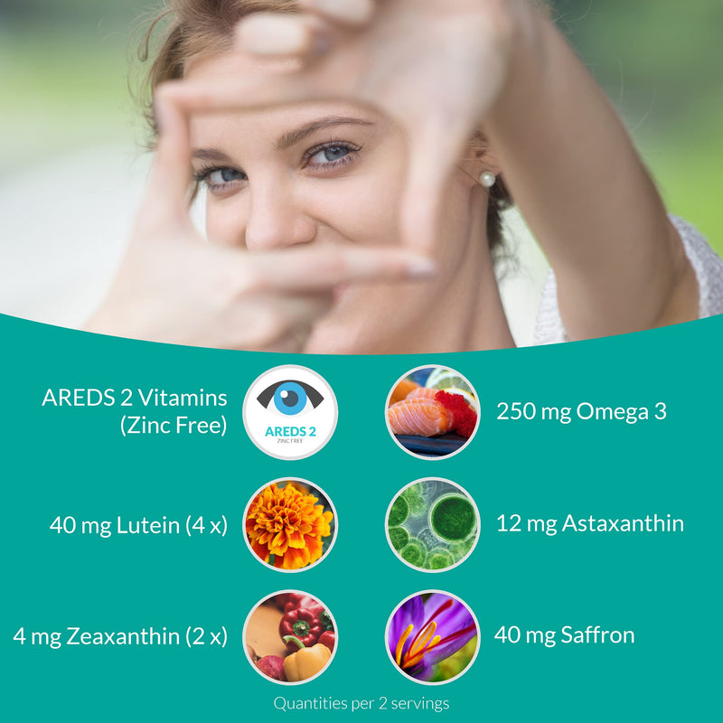 UpNourish AREDS 2+ - Advanced Eye Vitamin Supplement for Macular Health and Dry Eye - Lutein, Zeaxanthin, Saffron, Astaxanthin & DHA - Supports Eye Strain, Pressure, Night Vision - 120 softgels - BeesActive Australia