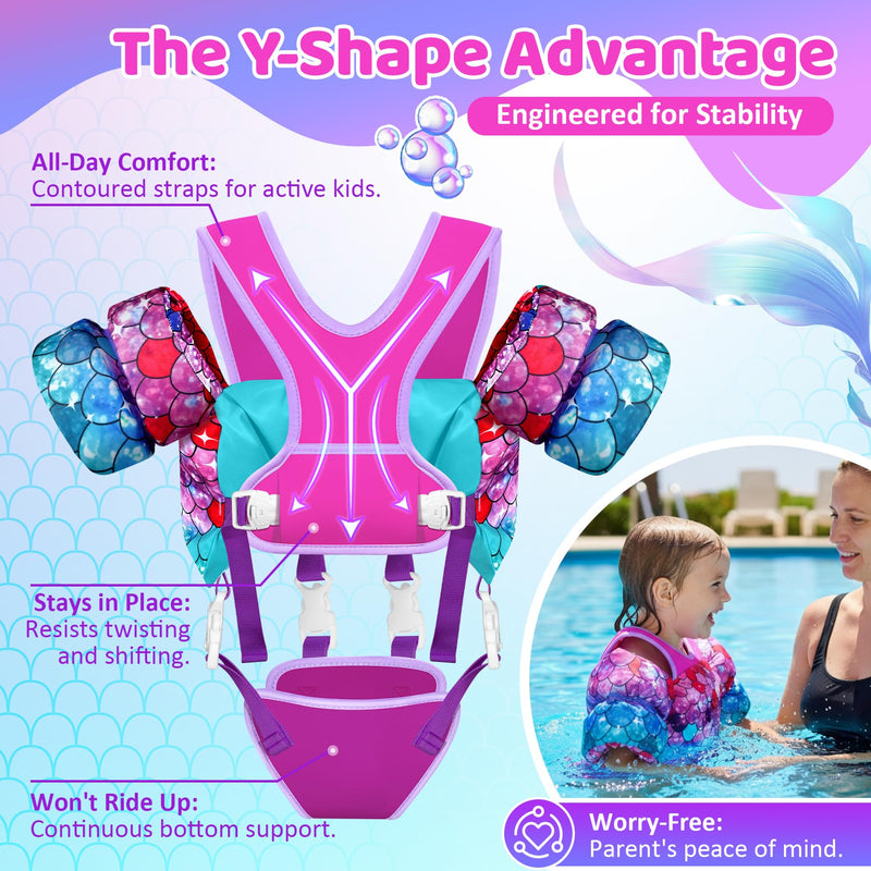 Vvinca Toddler Swim Vest 22-66 lbs, Swim Trainer for Boys Girls with Anti-Chafe Crotch Strap, Floaties for Kids 2-6 Years Old 01-Mermaid Scale