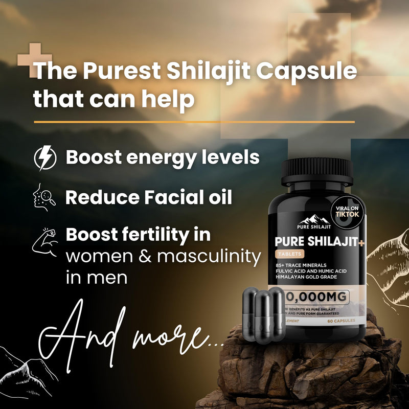 Capsules, Maximum Potency Organic Pills with Trace Minerals for Energy & Immune Support, for Men & Women, Natural Supplement from Himalayan Resin, 60 Tablets - BeesActive Australia