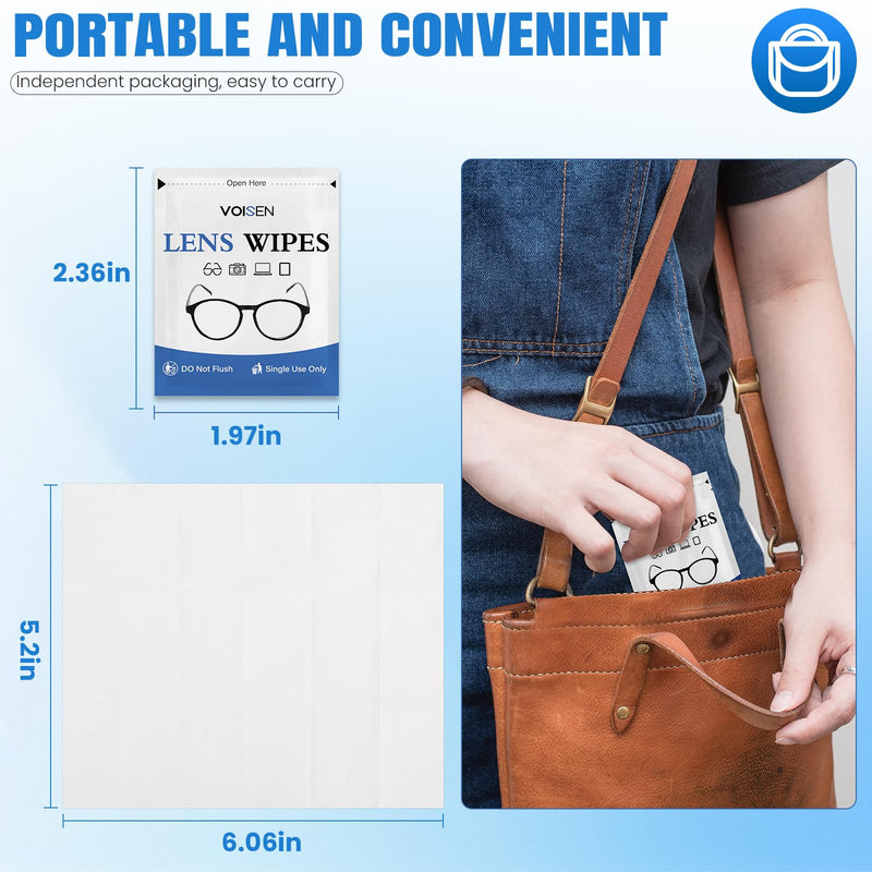 VOISEN Lens Wipes for Eyeglasses,450 Pack Eye Glasses Cleaner Wipes,Pre-Moistened Individually Wrapped Lens Wipes,Non-Scratching Non-Streaking,Safe for Eyeglasses, Goggles, Camera Lens, Phone 450 Pack