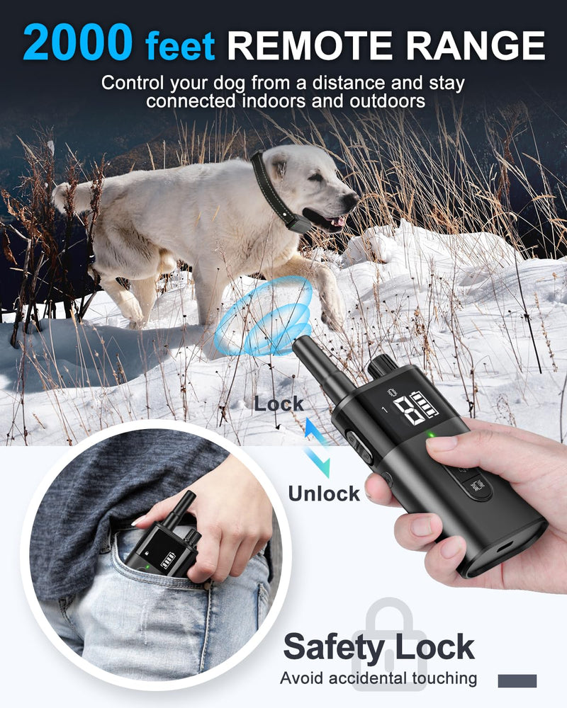 No Shock Dog Training Collar with Remote, Dog Vibration Collar with Controller Beep and Vibrate Only, Safe Lock Waterproof Rechargeable Vibrating Collars for Dogs(10-120 lbs)-No Prongs (Black) Black - BeesActive Australia