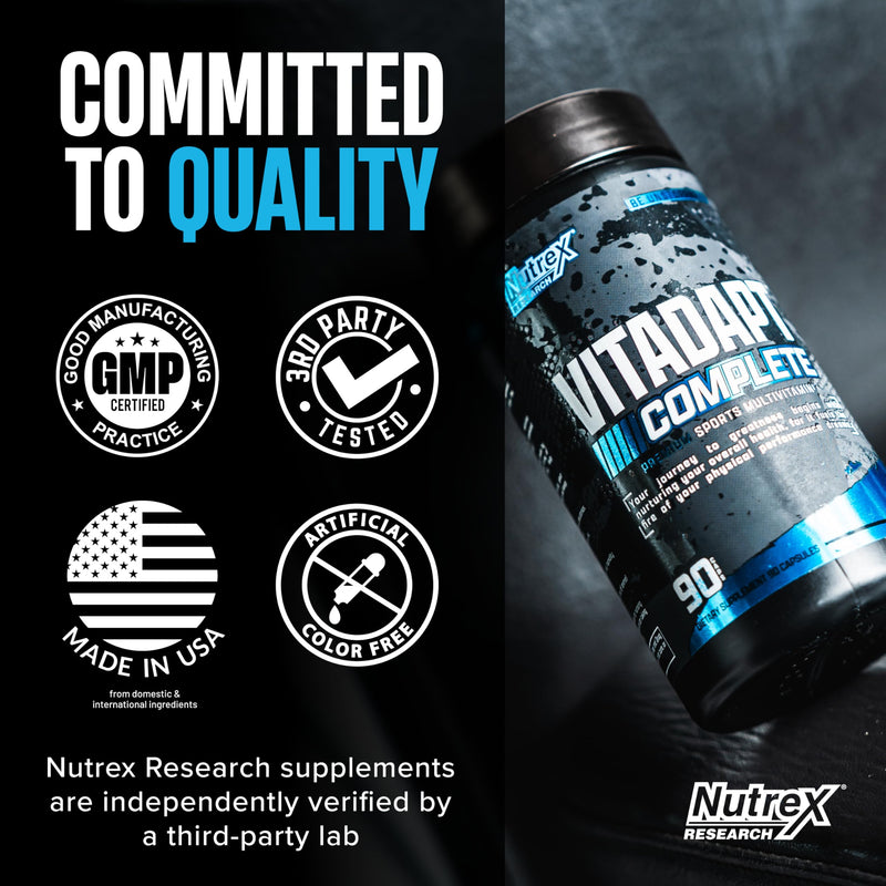 Nutrex Research Vitadapt Complete Sports Multivitamin for Men - 24 Vitamins, KSM-66 Ashwagandha and Minerals for Athletes - Mens Multivitamin (90 Capsules) 1