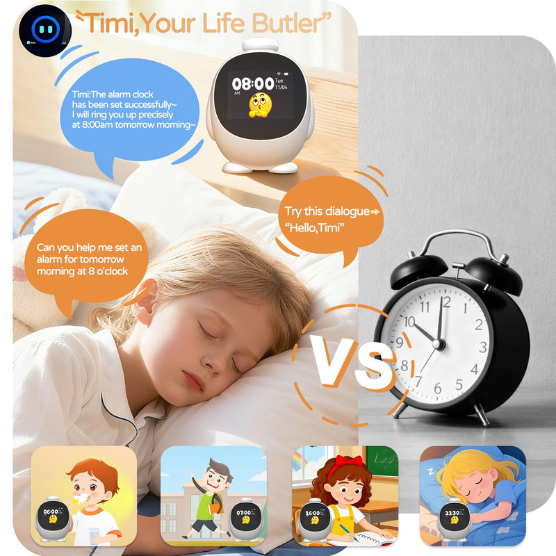 Kids Intelligent AI Alarm Clock, Ok to Wake Clock for Kids, Sleep Trainer Clock for Toddler, Adorable Digital Alarm Clock, AI Voice Clock with Chat, Time Management Gift for Children
