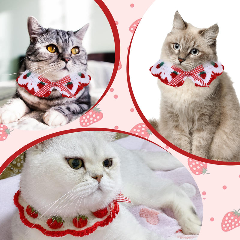 Cute Cat Collar, Cat Bandana, Strawberry Cat Collar with Bow Tie for Girl Cats Small Kitten Collar Cat Collar No Bell Cat Outfits for Female Cats Knitted Handmade Collar Breakaway for Cats, Small Dogs - BeesActive Australia