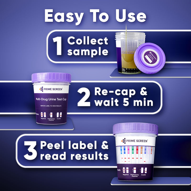 Prime Screen® Multi-Drug Urine Test Cup - 12 Panel Drug Test - Instant Testing Marijuana (THC),OPI,AMP, BAR, BUP, BZO,COC, mAMP, MDMA, MTD, OXY, PCP - [5 Pack] 5 - BeesActive Australia