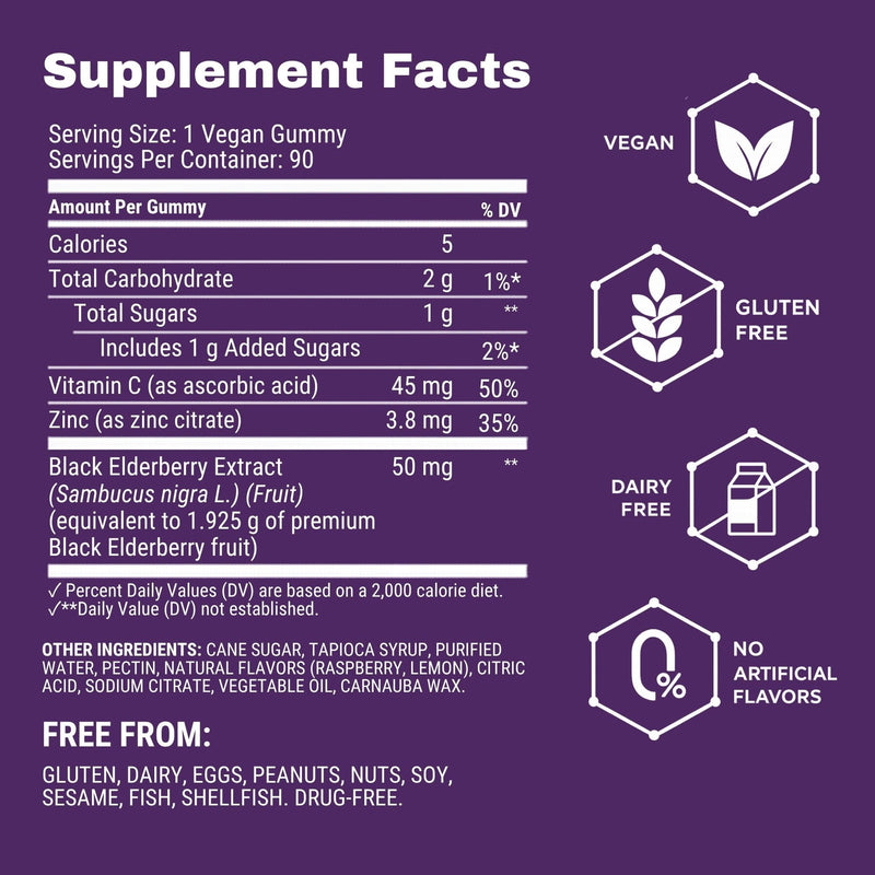 Sambucol Elderberry Gummies - Immune Support Supplement - 90 Count | Advanced Formula For Adults & Kids with Vitamin C & Zinc, Sambucol Elderberry are High in Antioxidants, Gluten Free, Vegan 90 Count (Pack of 1)
