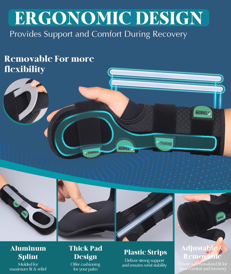 Oyakin Resting Hand Splint for Stroke Recovery & Carpal Tunnel Relief - Night Immobilizer with Removable Splints, Arthritis & Tendonitis - Adjustable Wrist Support Brace Right Hand for Men & Women One Size Black-Right Hand