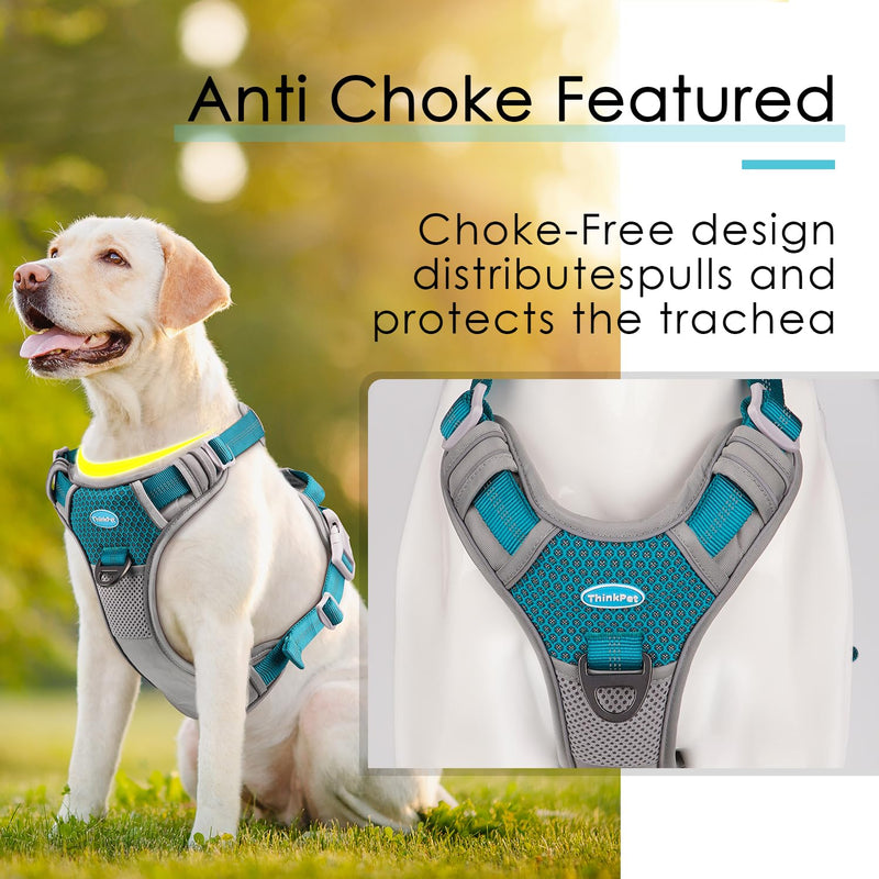 ThinkPet Anti-Pull Dog Harness, Dog Harness with Handle, Easy to Control Dog Harness, Adjustable without Choking, Dog Harness, Reflective, Breathable, Padded (XL, Bright Teal) XL (Pack of 1) - BeesActive Australia