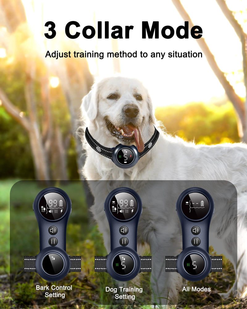 2-in-1 Dog Training and Bark Control Collar – Rechargeable, Waterproof, Smart Anti-Barking Collar for Small, Medium, and Large Dogs - Effective & Humane Training dark blue - BeesActive Australia
