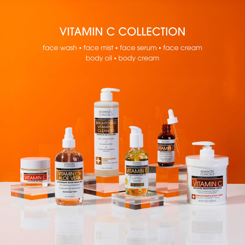 Advanced Clinicals Brightening Vitamin C Body Oil For Women & Men | Vitamin C Glow Oil Skin Care Body Moisturizer With Vitamin E + Botanicals To Help Improve Look Of Dark Spots + Dry Skin, 3.8 Fl Oz Vitamin C Brightening Body Oil 3.8 Fl Oz (Pack of 1)