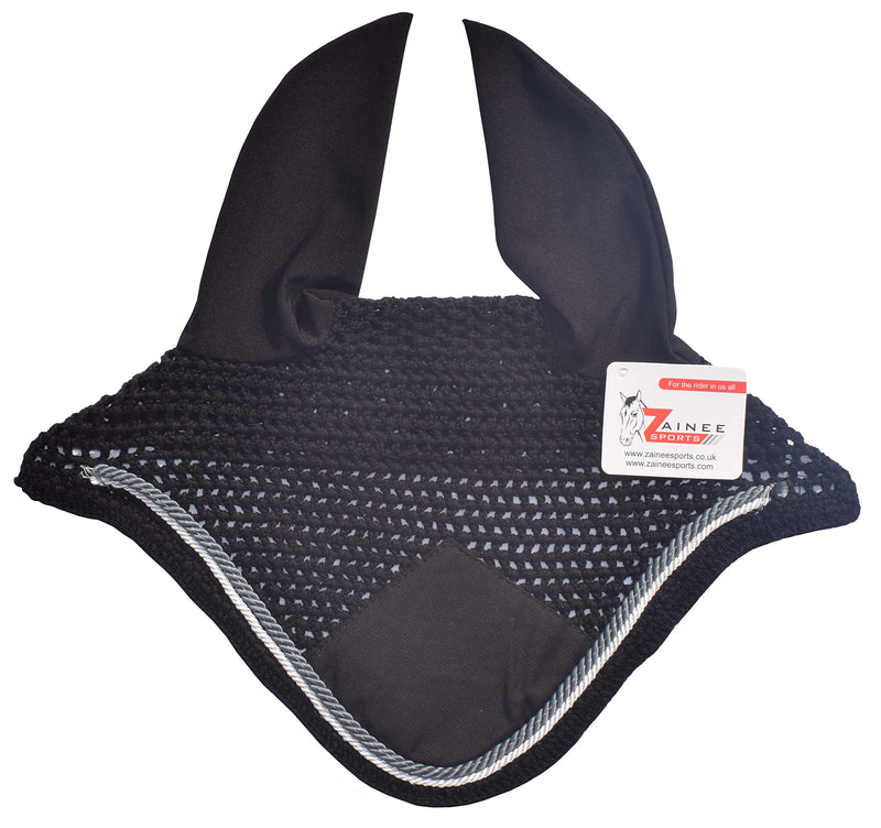 Horse Ear Bonnet Ear Net Hat Fly Bonnet Hood Mask Fly Veil Full Hand Made Cotton Double Piping (COB, Black/White & Grey) COB BLACK / WHITE & GREY - BeesActive Australia