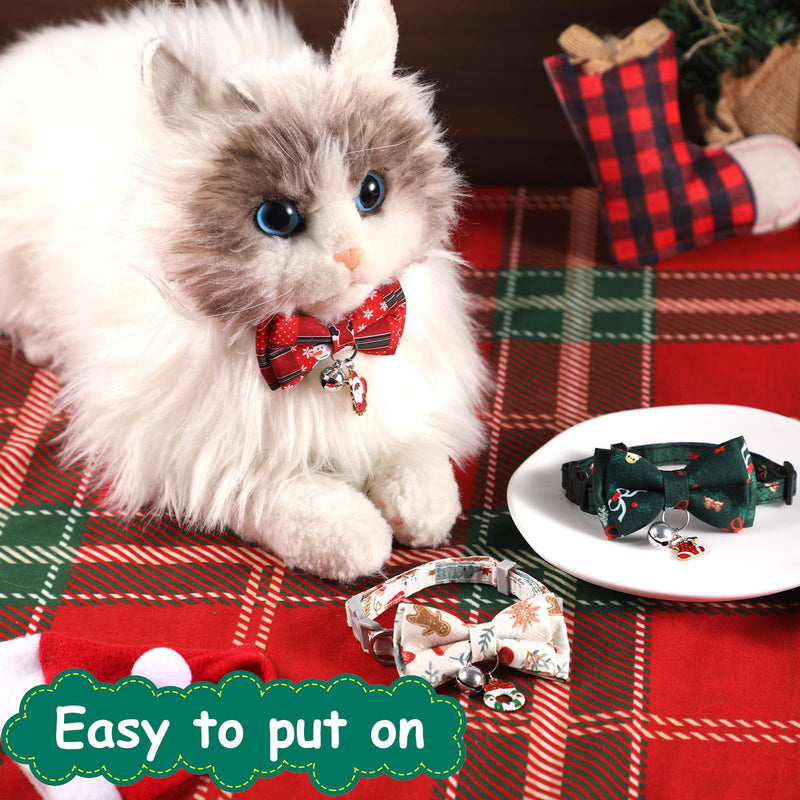 3pcs Christmas Cat Collar with Bells, Cute Holiday Kitten Collar Adjustable Breakaway Dog Collars Santa Claus Christmas Stocking Wreath Christmas Bow Tie Cat Collar for Pets Supplies - BeesActive Australia