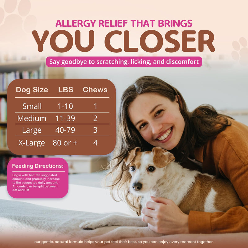 Allergy Relief Chews for Dogs – Itchy Skin, Hot Spots & Seasonal Allergy Support – Anti-Itch Supplement with Omega-3, Quercetin & Probiotics – Salmon Flavor – 120 Soft Chews