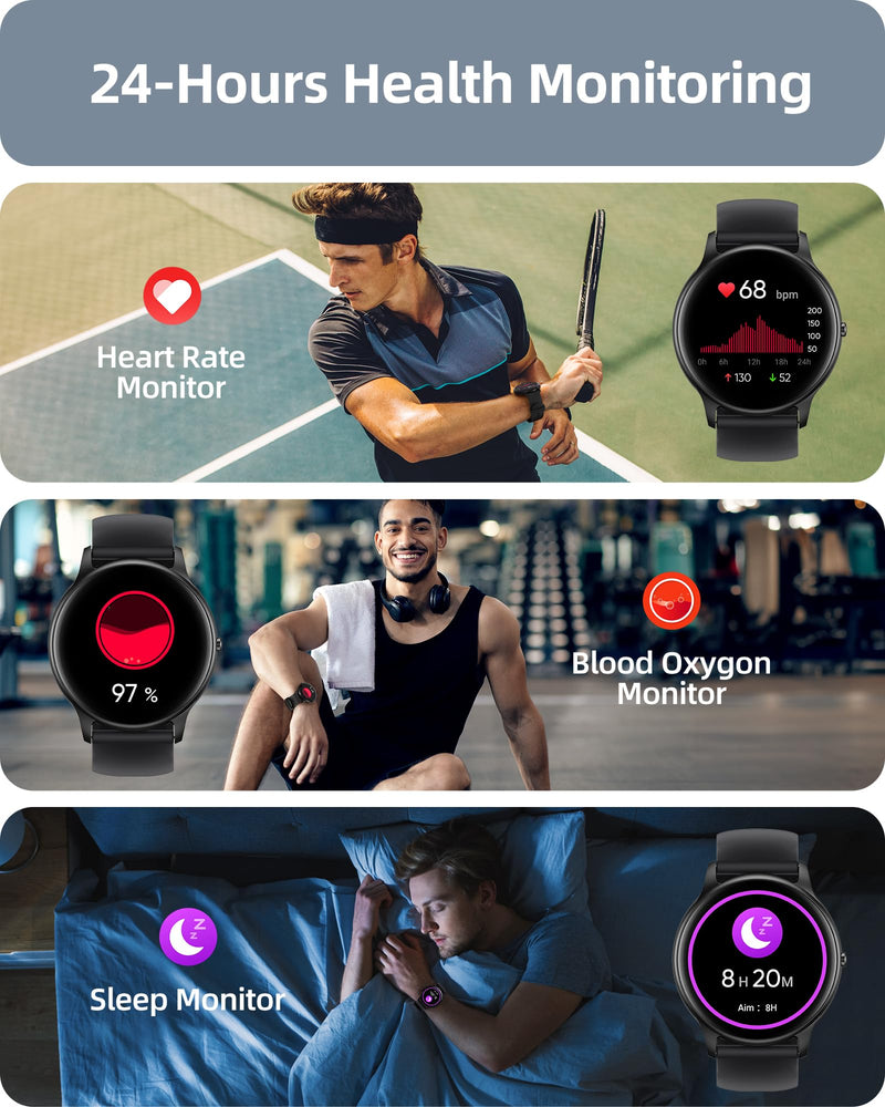 Parsonver Smart Watch for Men Women(Answer/Make Calls), HD Screen Fitness Tracker IP68 Waterproof 100+ Sport Modes, Heart Rate Sleep Monitor, Pedometer, Smartwatch for Android Phones/iPhone Compatible Black