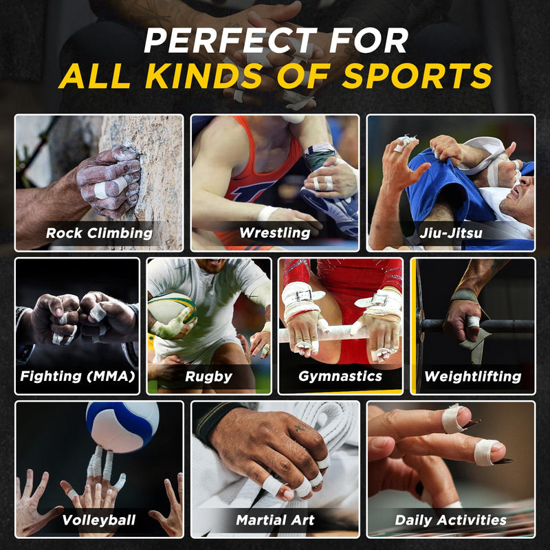 OK TAPE Athletic Finger Tape (10Rolls 450FT), Finge Wrap Tape, Extra Strong Adhesive Finger Support and Protect Tape, Hand Grip Tape for Rock Climbing, MMA, Jiu Jitsu, Volleyball, Black 0.5" x 15yards - 10 Rolls - BeesActive Australia
