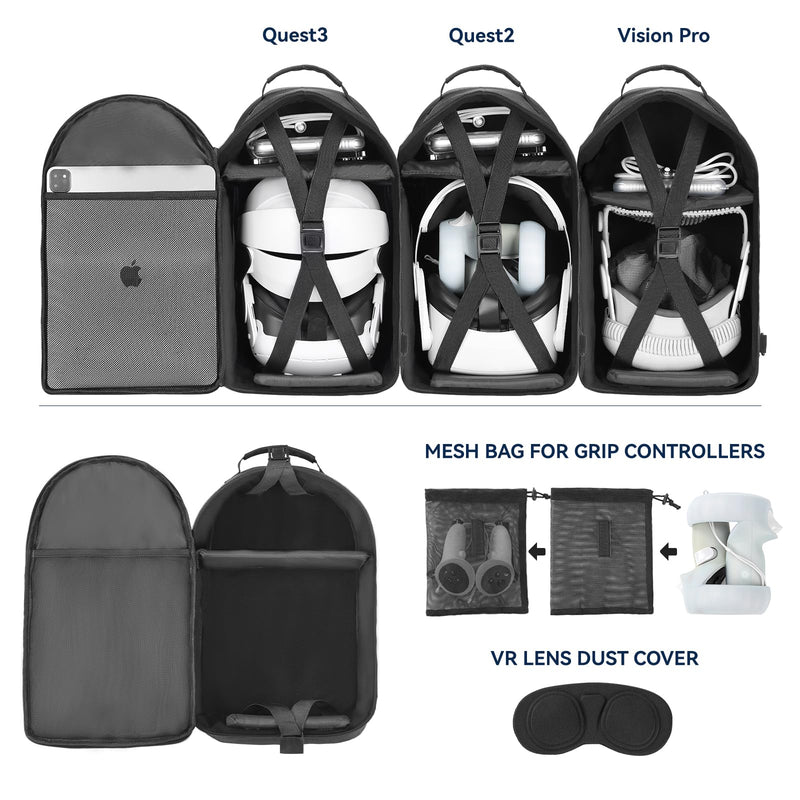 Carrying Case Made for Meta Quest 3/Oculus Quest 2/Vision Pro. Waterproof Travel Sling Bag for VR All-in-One Gaming Headset and Touch Controllers Accessories with DIY Main Compartment and Thicken Pad Black - BeesActive Australia