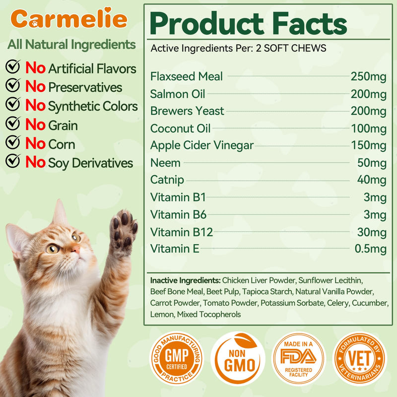 Flea and Tick Treatment for Cats - 200 Chews Flea and Tick Prevention for Cat Chewables - Flea Treatment for Cats All Breeds & Ages - Natural Cat Fleas and Ticks Defense - Chicken Flavor