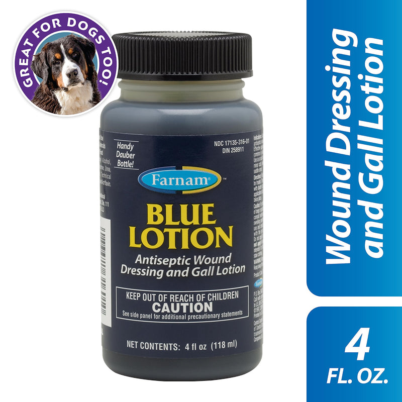 Farnam Blue Lotion Antiseptic Wound Dressing and Gall Lotion for use on Horses and Dogs, Blue 4 Ounces - PawsPlanet Australia
