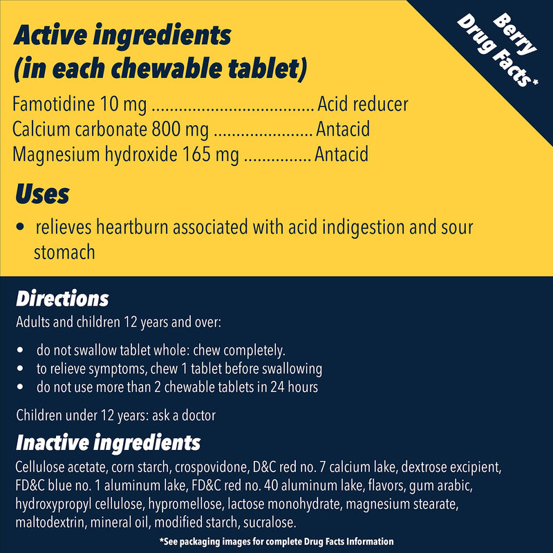 Pepcid Complete Acid Reducer + Antacid Chewables, 10mg Famotidine, 800mg Calcium Carbonate & 165mg Magnesium Hydroxide per Heartburn Medicine Tablet, Antacid Chews, Berry Flavored, 70 ct 70 Count - BeesActive Australia