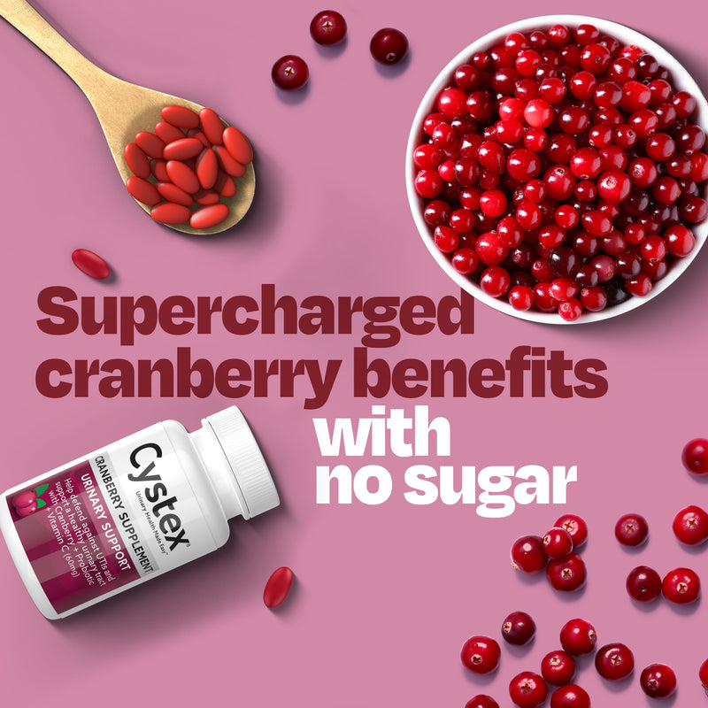 Cystex Cranberry Urinary Health Supplement - 3-in-1 UTI Protection with Probiotics, Prebiotics, & Vitamin C - Supports Vaginal pH, Yeast Balance, & Urinary Health - Fast-Acting - Sugar-Free - 75-Count - BeesActive Australia