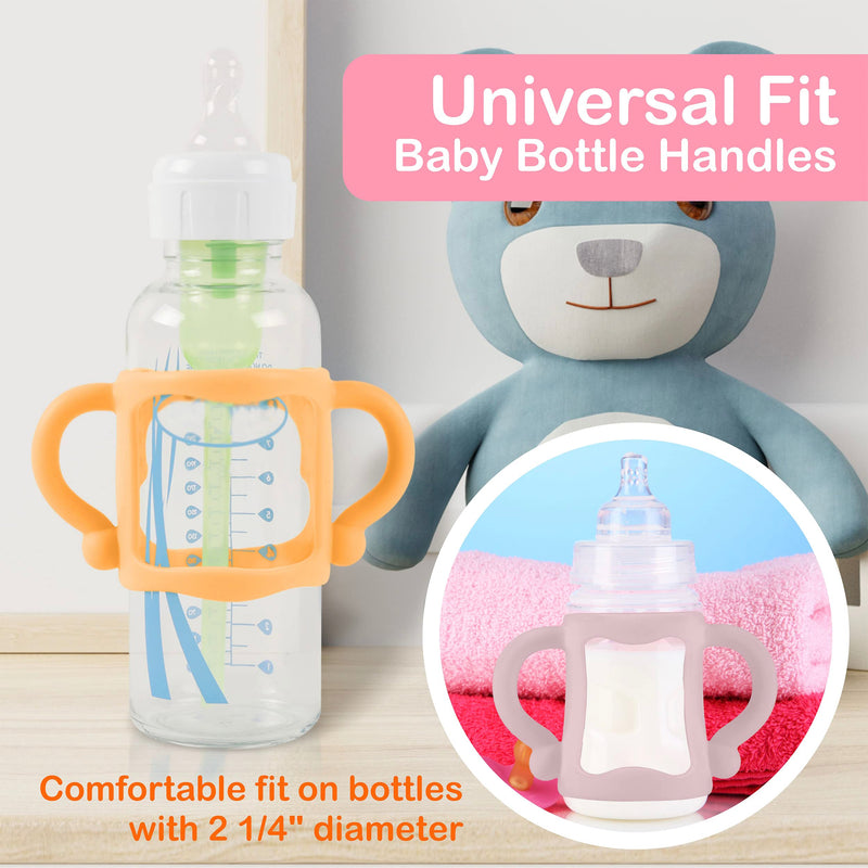 (3-Pack) Bottle Handles for Dr Brown Baby Bottles with Easy Grip Handles to Hold Their Own Bottle - BPA-Free Soft Silicone (White Pink Orange) White Pink Orange Style A - BeesActive Australia