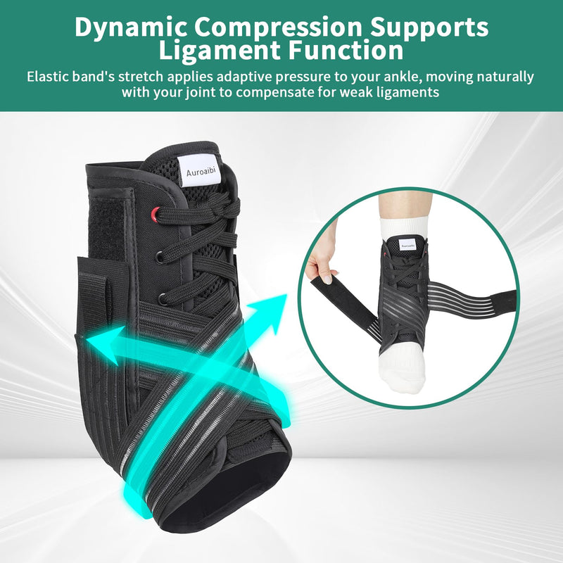 Ankle Brace for Sprained Ankle Lace up Support Brace for Women Men with Side Splints Adjustable Ankles Stabilizer for Injury Recover, Sports, L Black Large