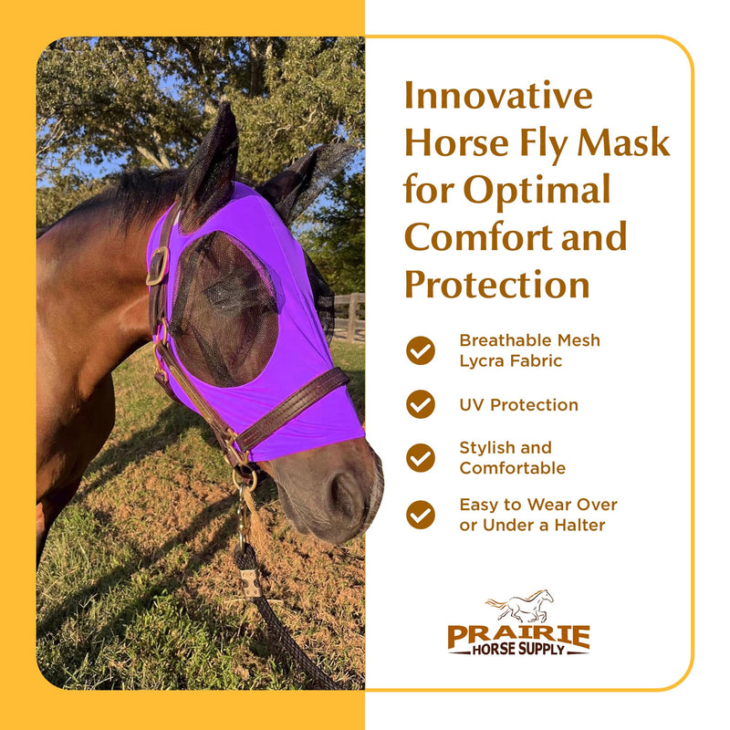 Prairie Horse Supply - UV Fly Mask with Ears for Horses – Lycra Comfort Fit Design - Horse Fly Protection for Trail and Pasture - Durable Mesh Shields from UV Rays - Purple - Arab/Cob/Small Quarter - BeesActive Australia