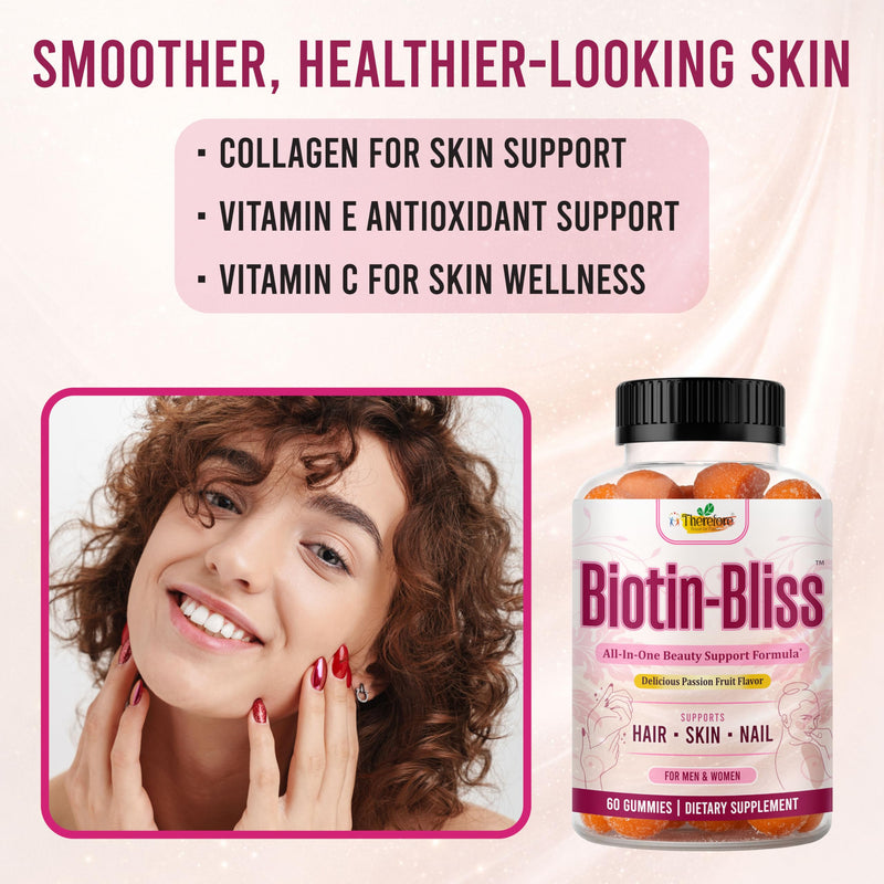 Therefore Hair Skin and Nails Gummies with Biotin 2500mcg, Collagen, Vitamin C, E & Zinc – Beauty Supplement for Women & Men – Daily Hair, Skin & Nail Wellness Support, 60 Gummies