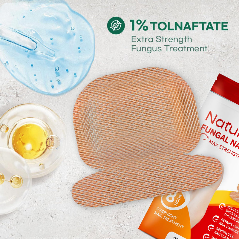 Natural Vine Fungal Nail Patches: Max Strength Formula for Toenail and Fingernails - 8-Hour Nighttime Renewal with 1% Tolnaftate - Toenail Fungus Treatment Extra Strength 32 Patches 32 Count (Pack of 1)