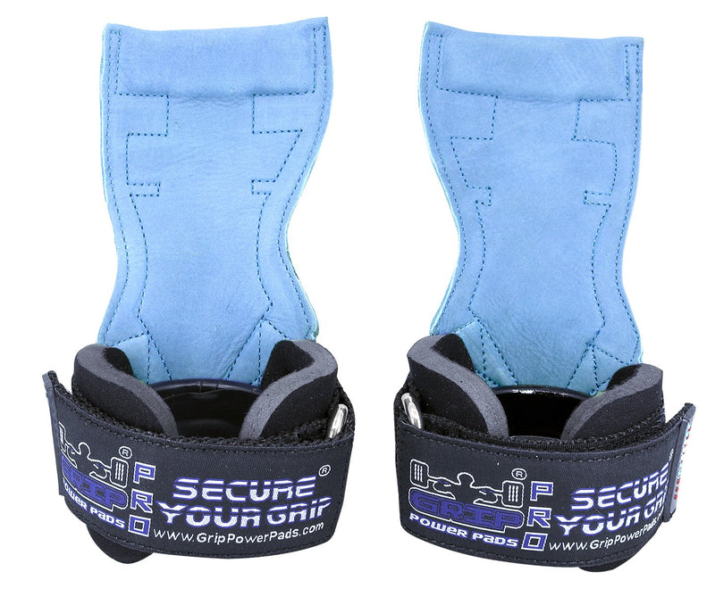 Lifting Grips PRO Weight Gloves Heavy Duty Barbell Gymnastics Straps Alternative to Power Hooks Deadlifts Adjustable Neoprene Padded Wrist Wrap Blue Nubuck Leather Large 7.50"-8.50" Wrist Size