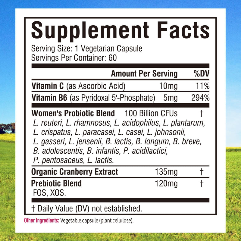 Innate Vitality Probiotics for Women, 100 Billion CFUs 18 Strains, Prebiotics and Probiotics, with Cranberry, Vitamin C & B6 P5P, Vaginal & Digestive Health, Non refrigerated, 60 Caps