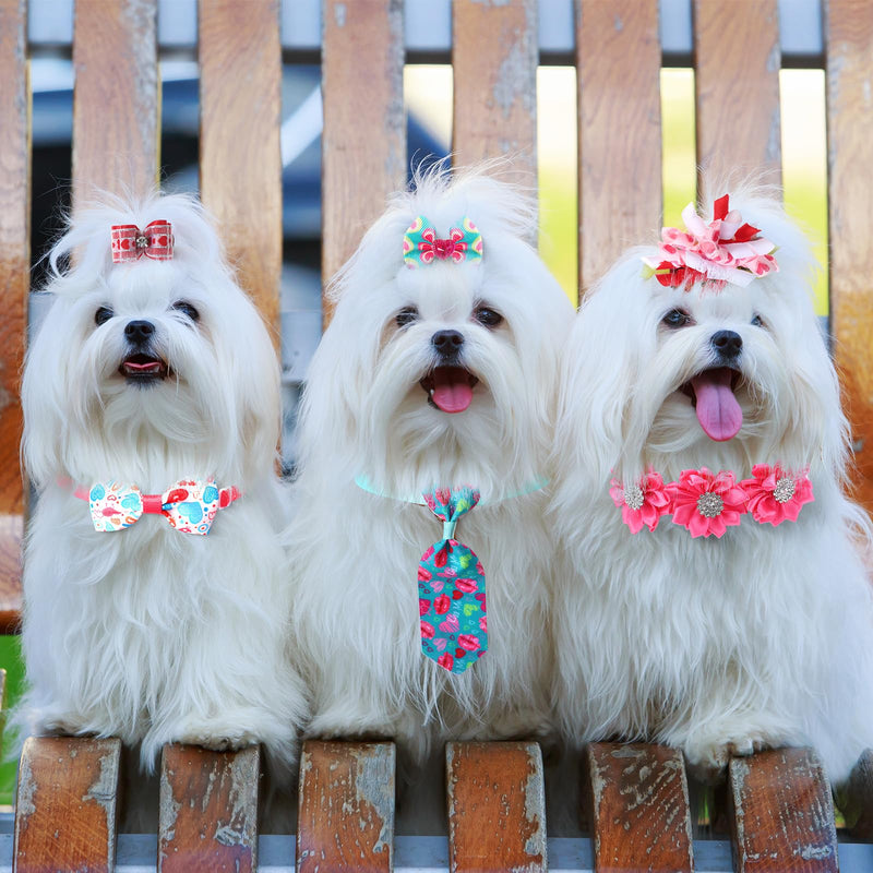 Reginary 70 Pcs Valentine's Day Dog Bow Ties Pet Cat Dog Collars Neckties Set Adjustable Puppy Neck Tie Holiday Flower Heart Butterfly Rhinestone Dog Bows Grooming Accessories for Puppy Cat Supplies - BeesActive Australia
