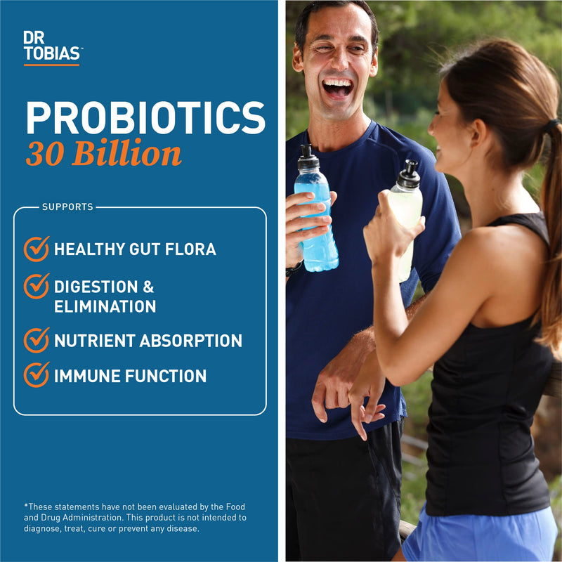 Dr. Tobias Probiotics 30 Billion CFU 30 Capsules | Gut Health Support | Daily Digestive Support | 10 Probiotic Strains | Targeted Release Probiotics for Women & Men | Shelf Stable | 30 Servings 30 Count (Pack of 1)