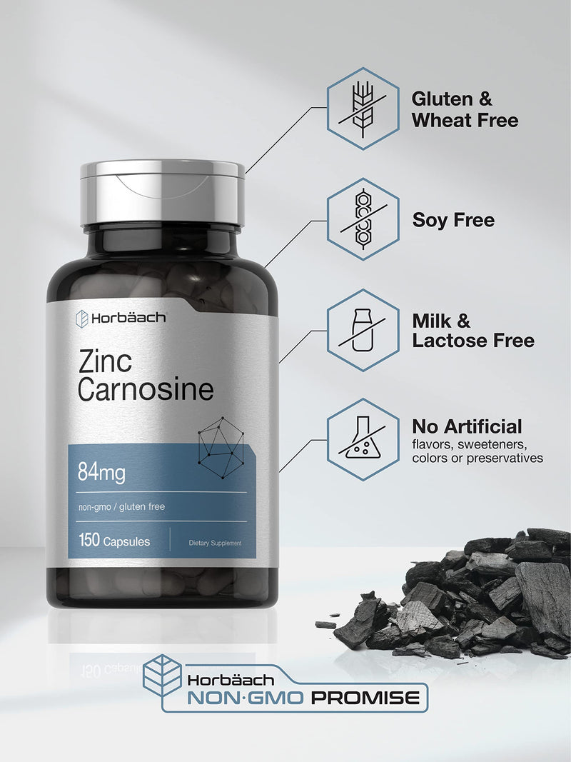 Horbäach Zinc Carnosine Supplement | 84mg per Capsule | 150 Count | Non-GMO & Gluten Free 150 Count (Pack of 1) - BeesActive Australia