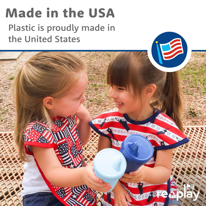 Re-Play Sippy Cups for Toddlers - 10 Oz. Reusable Spill Proof Cups for Kids, Dishwasher/Microwave Safe - Made in USA - Set of 4-3.13" x 6.25" - True Blue