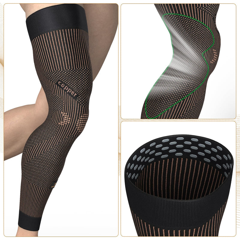 NEENCA Copper Compression Leg Sleeve, Ultra-thin Full Leg Sleeve with Copper Ions Infused Fabric for Knee Pain Relief, Muscle Recovery, Swelling, Inflammation, Promotes Circulation, Sports, Workout... Medium High Copper - BeesActive Australia