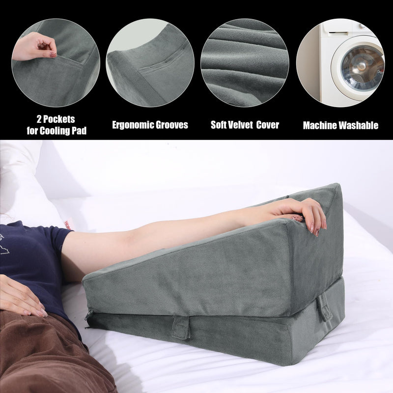 BALAPET 2-in-1 Adjustable Arm Elevation Pillow with Pockets, Ergonomic Wedge Bolster for Post Surgery Support, Recovery Boost Pillow Leg Pain Relieves (Grey) Grey