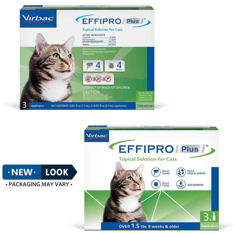 Virbac EFFIPRO Plus Topical Solution for Cats Over 1.5 lbs, 3 Month Supply, Non-Perishable