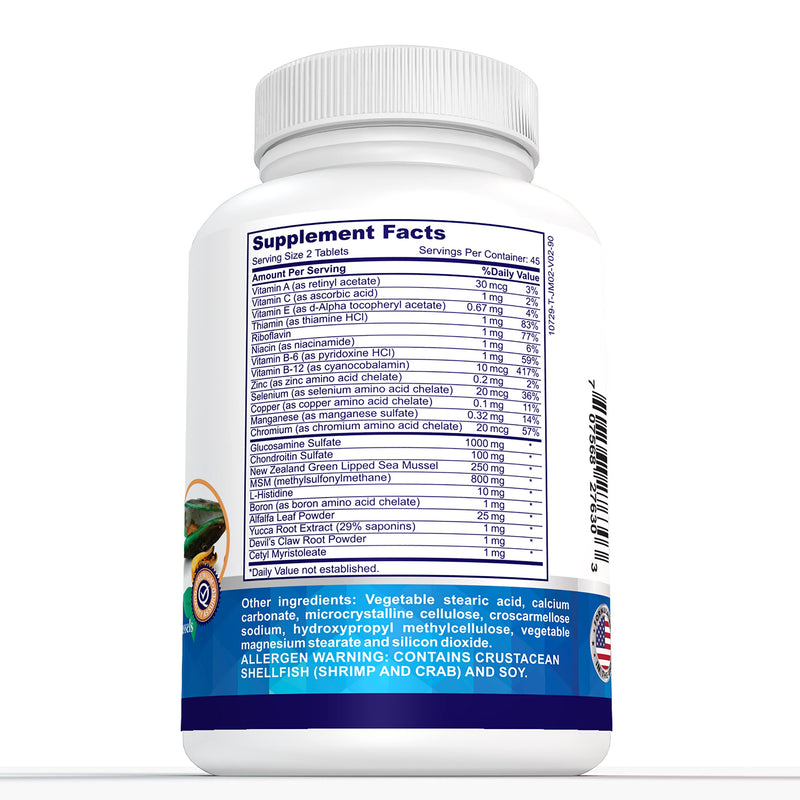 Glucosamine Chondroitin MSM Supplement 1900mg – Glucosamine Sulfate, MSM Supplement & Chondroitin Sulfate – High Potency Complex with Green Lipped Mussel – 90 Tablets