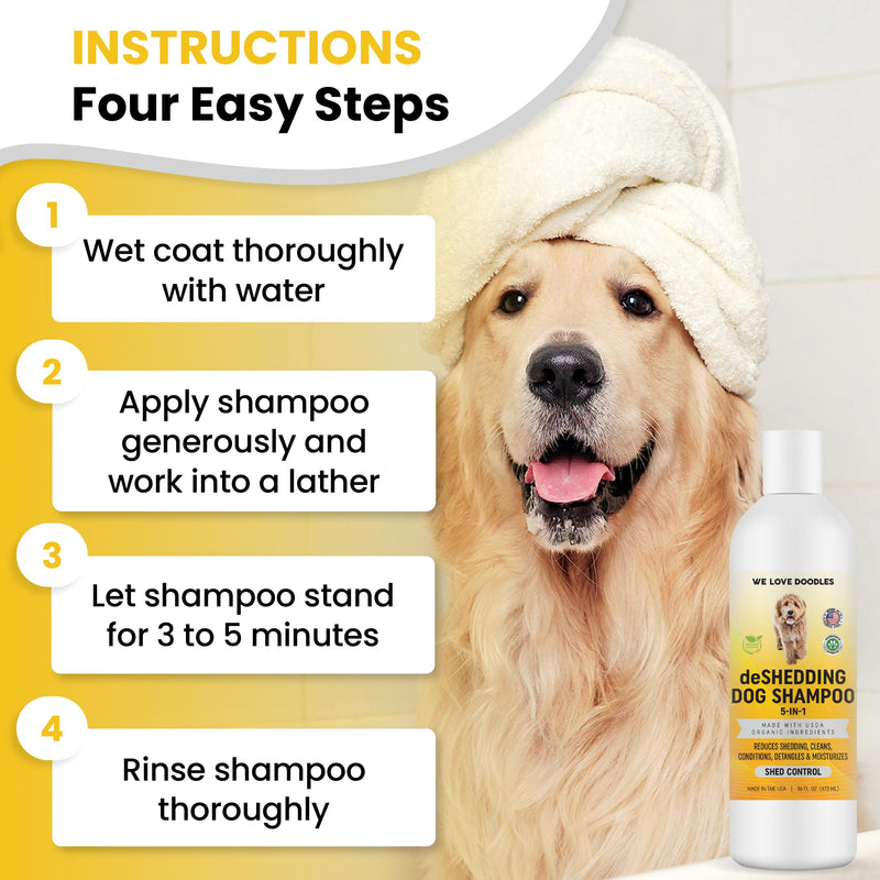 USDA Organic 5-in-1 Deshedding Dog Shampoo & Conditioner, Infuses Skin & Coat with Vitamins & Omega 3 Fatty Acids, Anti-Shed for Puppies, Made in USA, Shed Control for Dogs, 16 oz [We Love Doodles] - BeesActive Australia