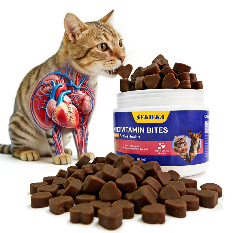 Taurine Supplement for Cats, Feline Taurine Chews Supports Heart Health, Coat Vitality & Immune, 23-in-1 Best Multivitamin Treats with Omega 3 Fish Oil for Senior Cats, 200g/150Bites