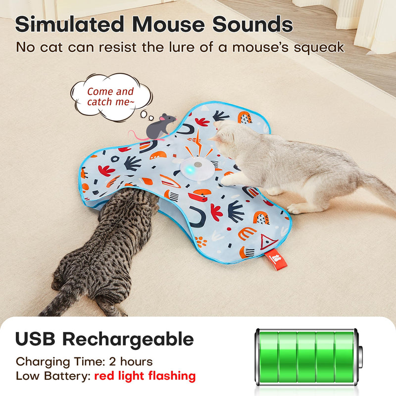 Potaroma Hide and Seek Cat Toys, in-The-Cover Unpredicatable Moving Feather, Interactive Kitten Wand Toy, Automatic Chargeable Cat Toy, Indoor Exercise Kicker for All Breeds, Floral Cover - BeesActive Australia