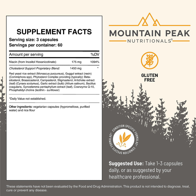 Mountain Peak Nutritionals Cholesterol Support Supplement - with Artichoke Extract, CoQ10, & Red Yeast Rice - Plant-Based Formula Supports Heart Health & Healthy Lipid Levels (90 Vegetarian Capsules) 90 Count (Pack of 1)