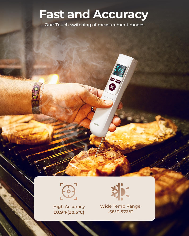 ERICKHILL Infrared Thermometer Gun, Heat Temp Temperature Gun with Meat Probe 2-in-1, Digital IR Laser Thermometer Gun for Cooking, Pizza Oven, Meat, Griddle, Grill, HVAC ROOKPRO