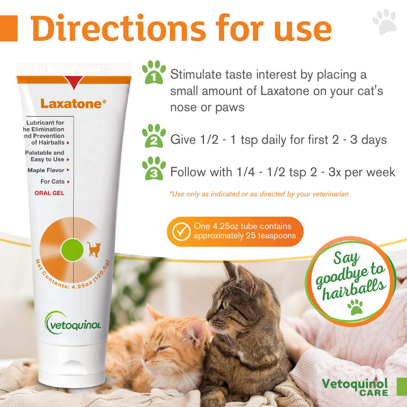 Vetoquinol Laxatone: Oral Hairball Lubricant Gel for Cats – Maple Flavored, 4.25oz 2 Pack 4.25 oz (Pack of 2) - BeesActive Australia