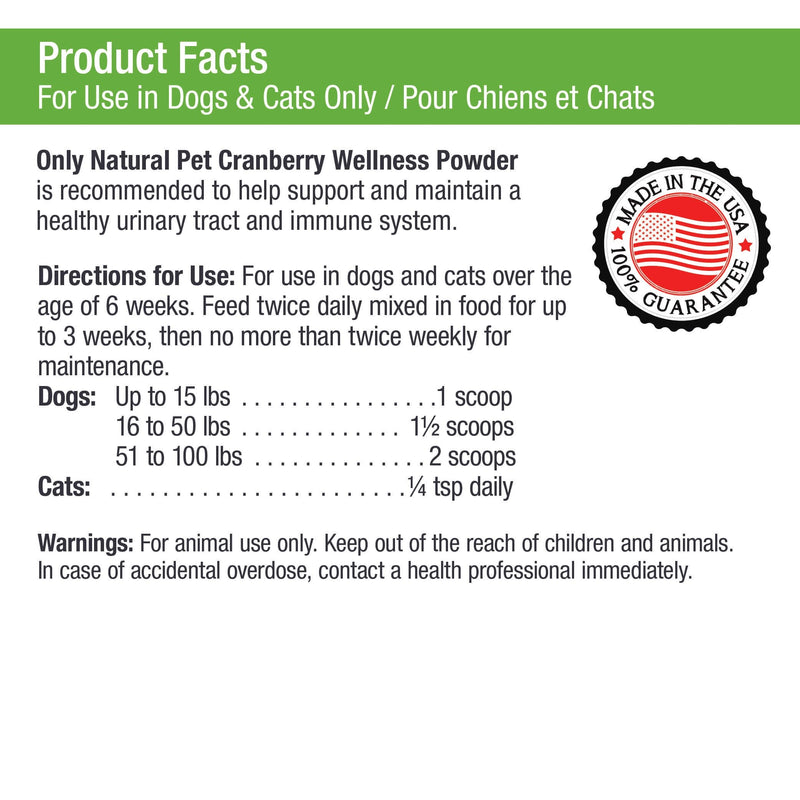 Only Natural Pet Cranberry Wellness Antioxidant Powder for Dogs and Cats - Nutritional Berry Powder Supplement for Urinary Tract Health with Vitamin C - 110 Servings - BeesActive Australia