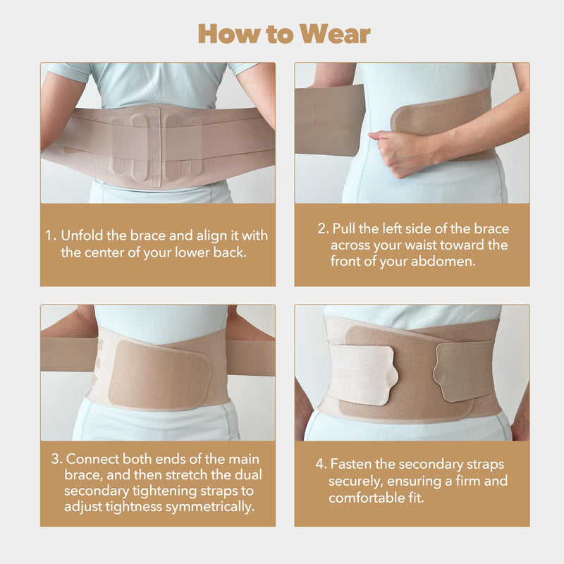 Slim Fit Lower Back Brace – Ultra-Thin Ergonomic H-Shaped Resin Support, Seamless Design for Strong & Comfortable Lumbar Support, Lightweight & Discreet Back Brace (Beige, X-Large) Beige