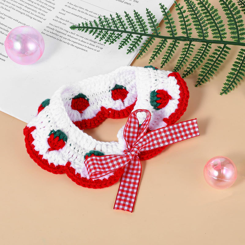 Cat Knitted Collar Breakaway Cat Collar with Cute Bow Tie and Strawberr Handmade Knitting Collar for Cats and Small Dogs Puppie - BeesActive Australia