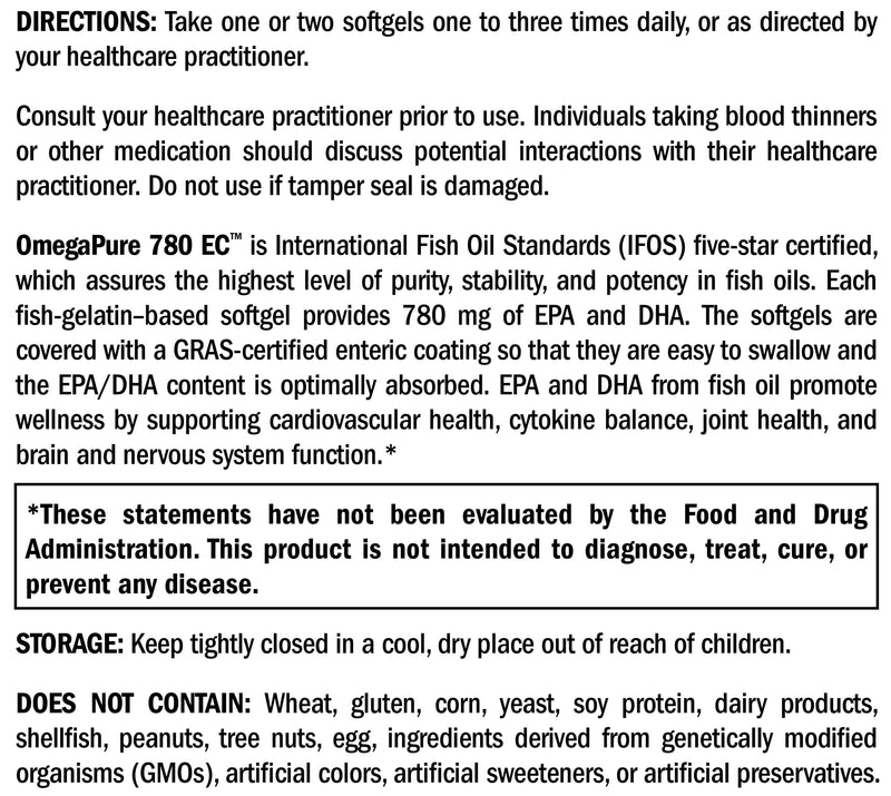 XYMOGEN OmegaPure 780 EC - Cardiovascular & Brain Support - IFOS Five-Star Certified Fish Oil - DHA EPA Omega-3 Supplement - Enteric Coated Softgels - 120 Softgel Tablets | Cardiovascular and Brain Support, IFOS Five-Star Certified Fish Oil, DHA EPA Om...